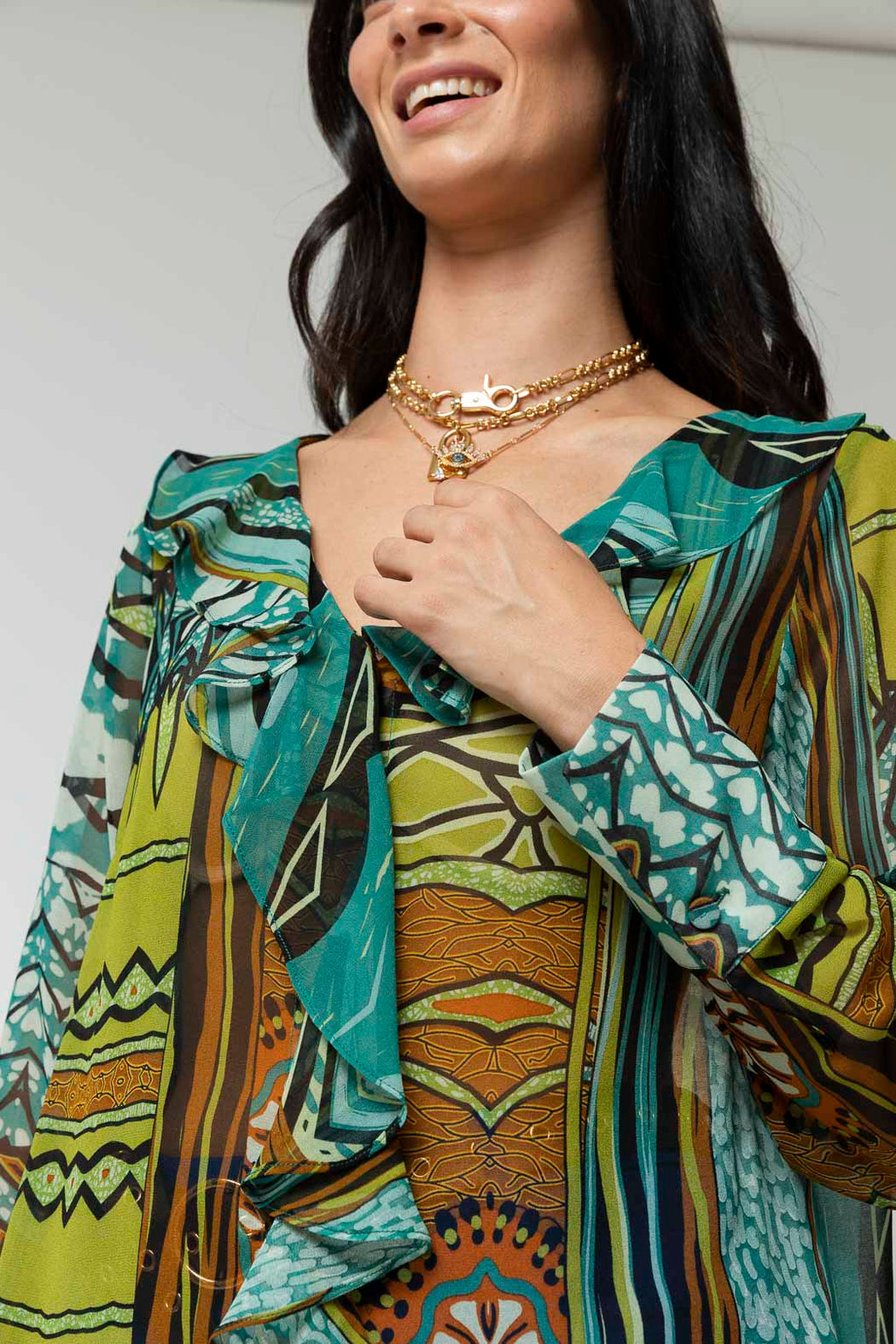Jade Print Cascade Frill Shirt - Sale