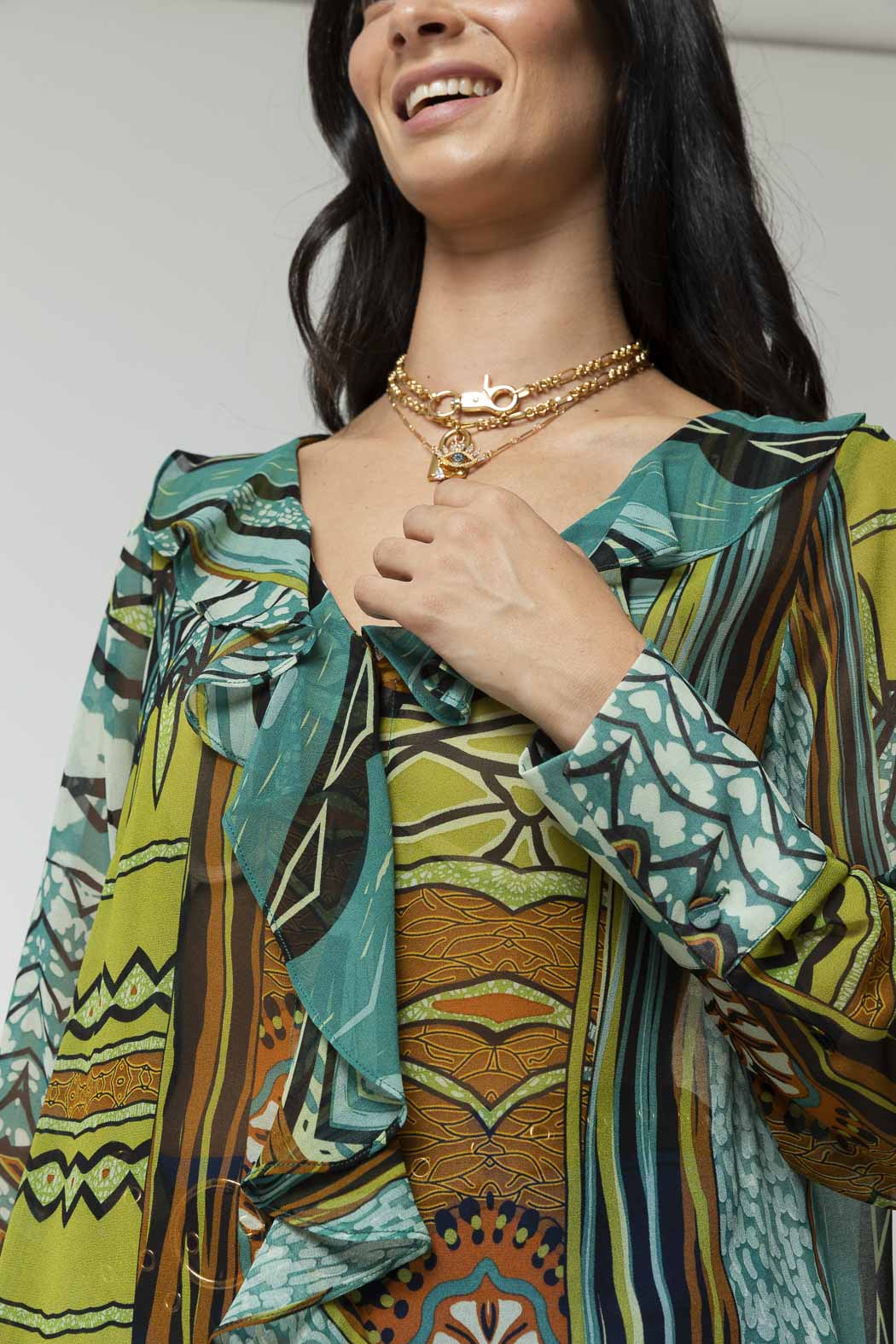 Jade Print Cascade Frill Shirt - Sale