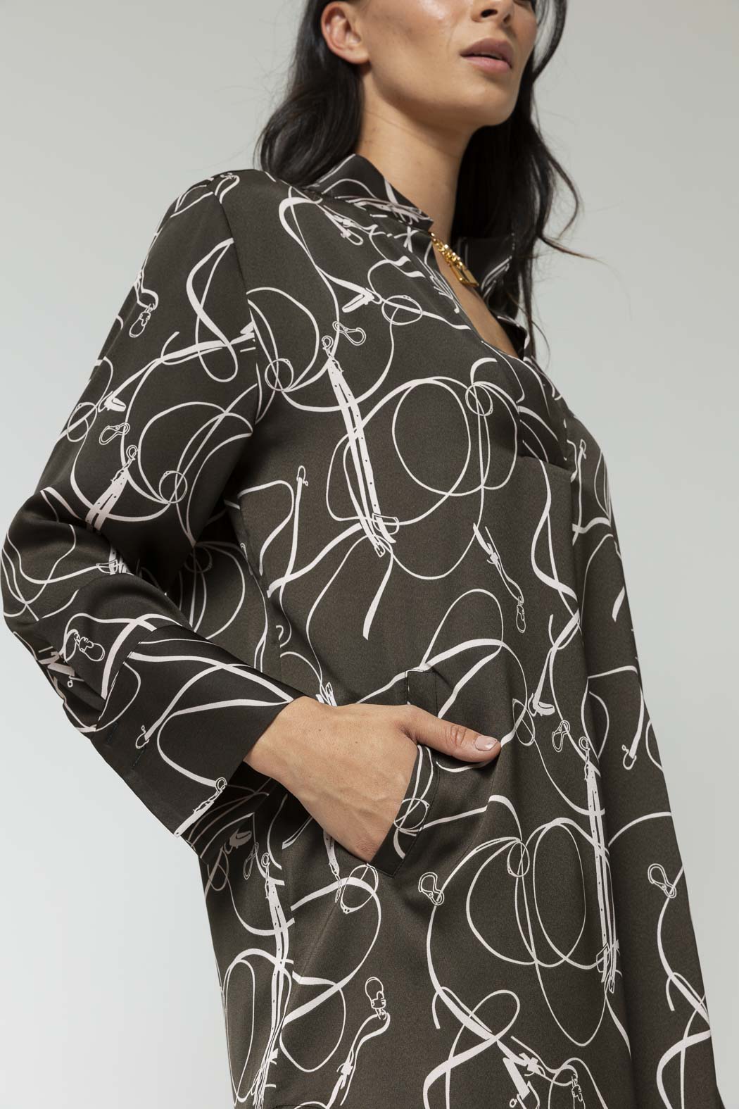 Taupe Pink Silky Blogger Pocket Tunic - Sale