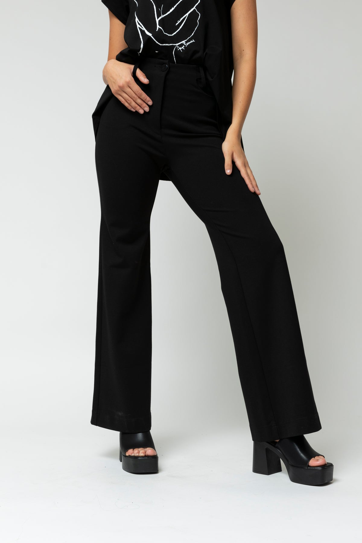 Ponte Wide Flare Black Pant - Final Sale