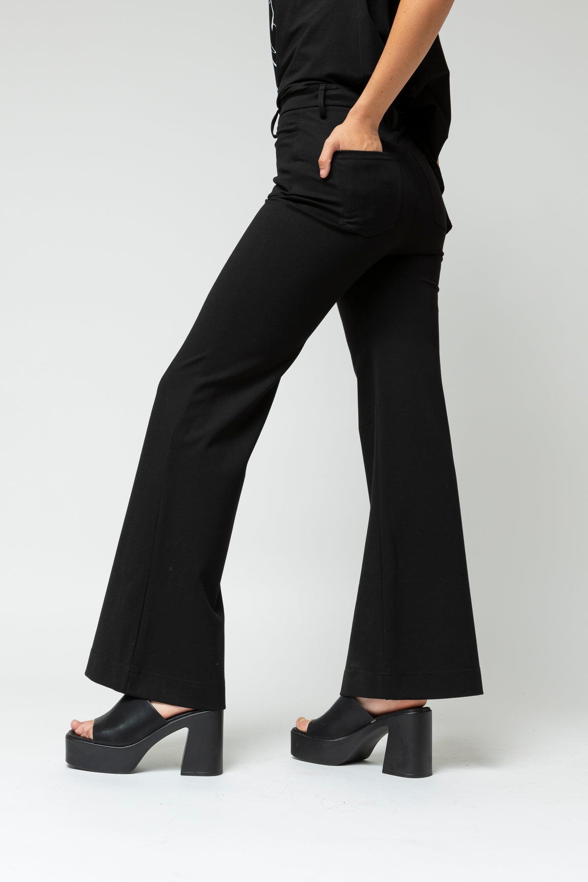 Ponte Wide Flare Black Pant - Final Sale