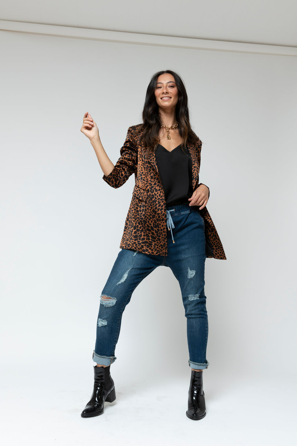 Tan Animal Silky Blazer