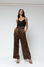 Tan Animal Silky Paperbag Pant - Final Sale