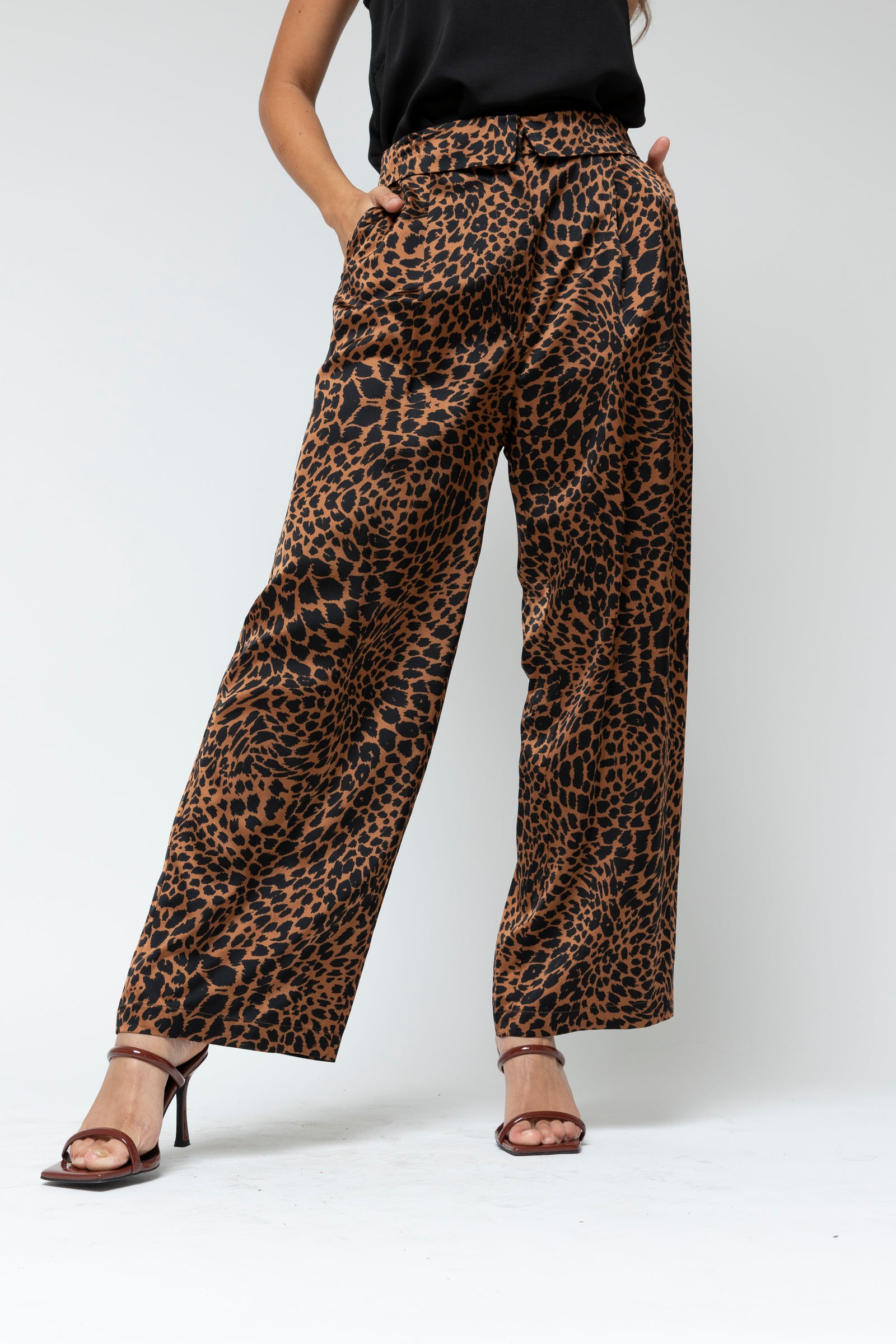 Tan Animal Silky Paperbag Pant - Final Sale