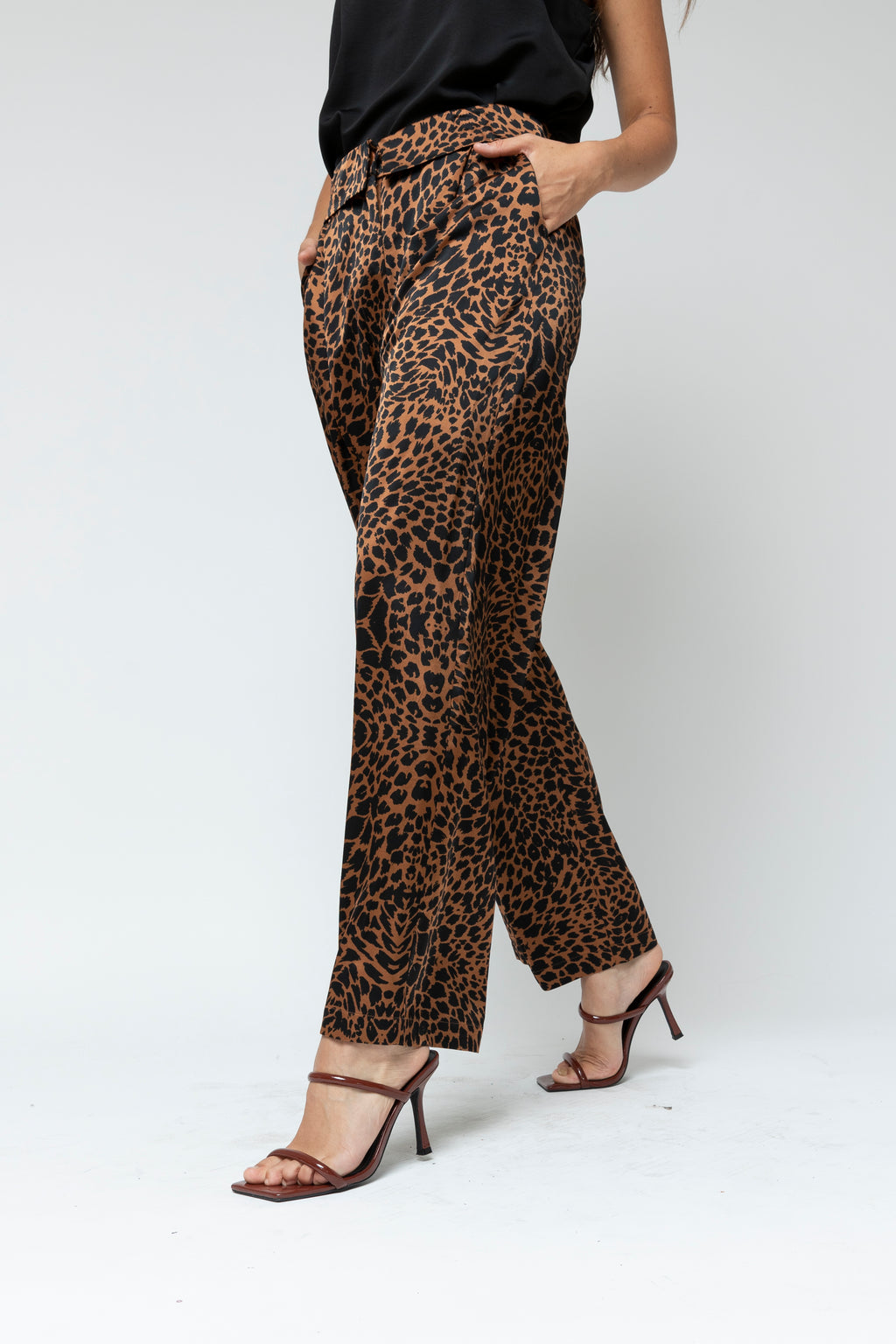 Tan Animal Silky Paperbag Pant - Final Sale