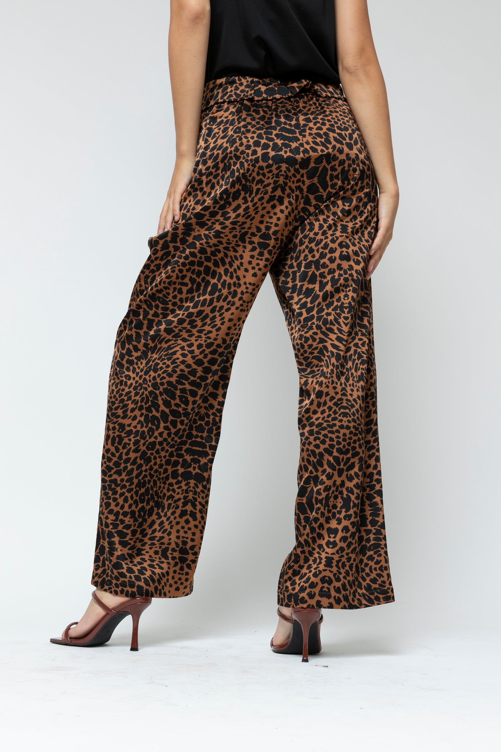 Tan Animal Silky Paperbag Pant - Final Sale