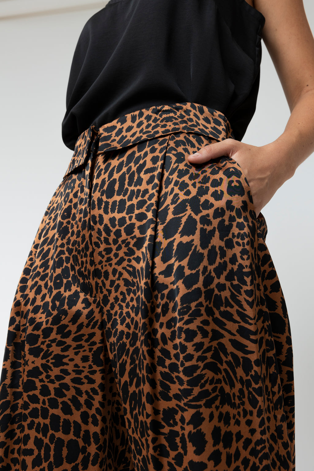 Tan Animal Silky Paperbag Pant - Final Sale