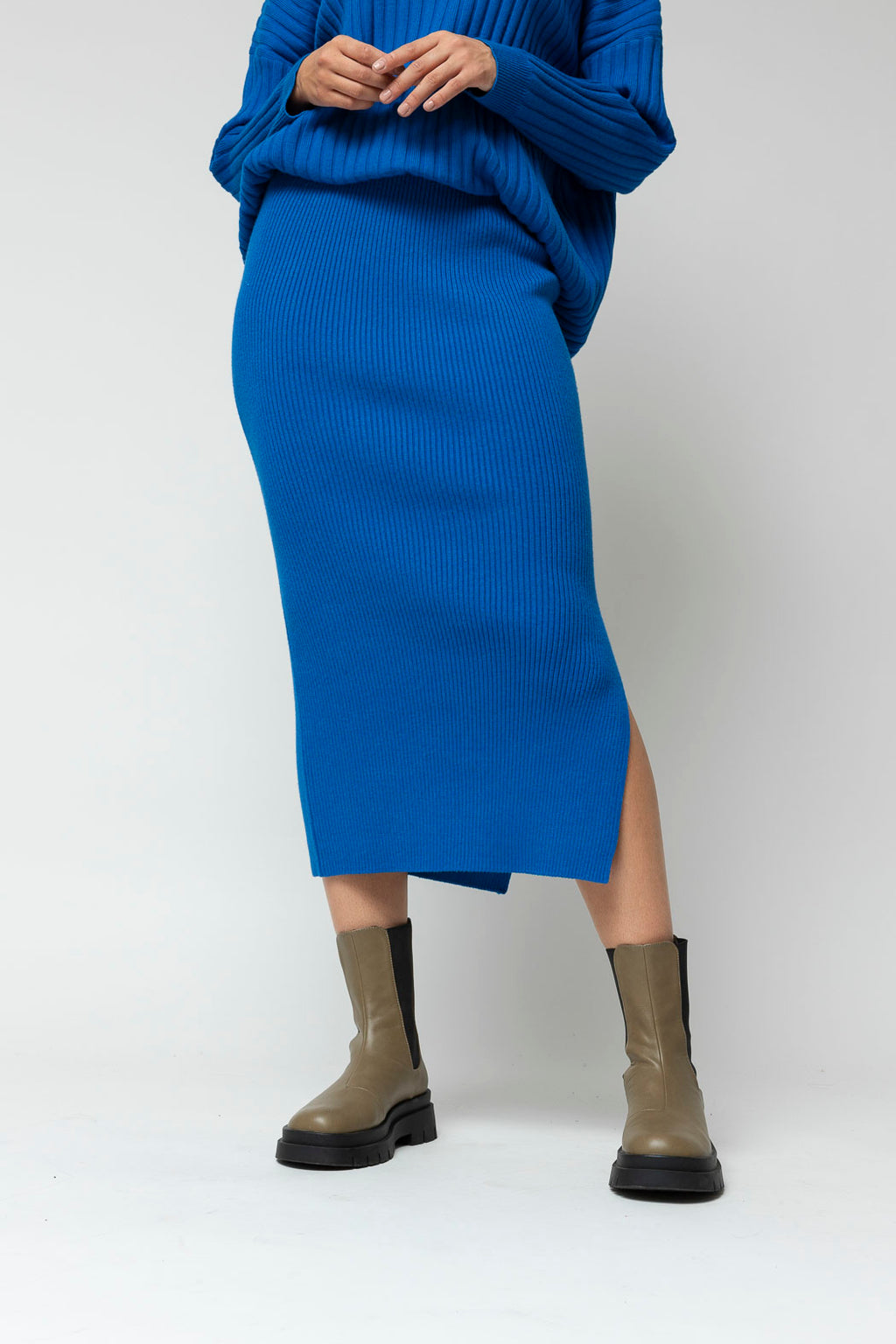Cobalt Rib Side Split Skirt