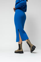 Cobalt Rib Side Split Skirt