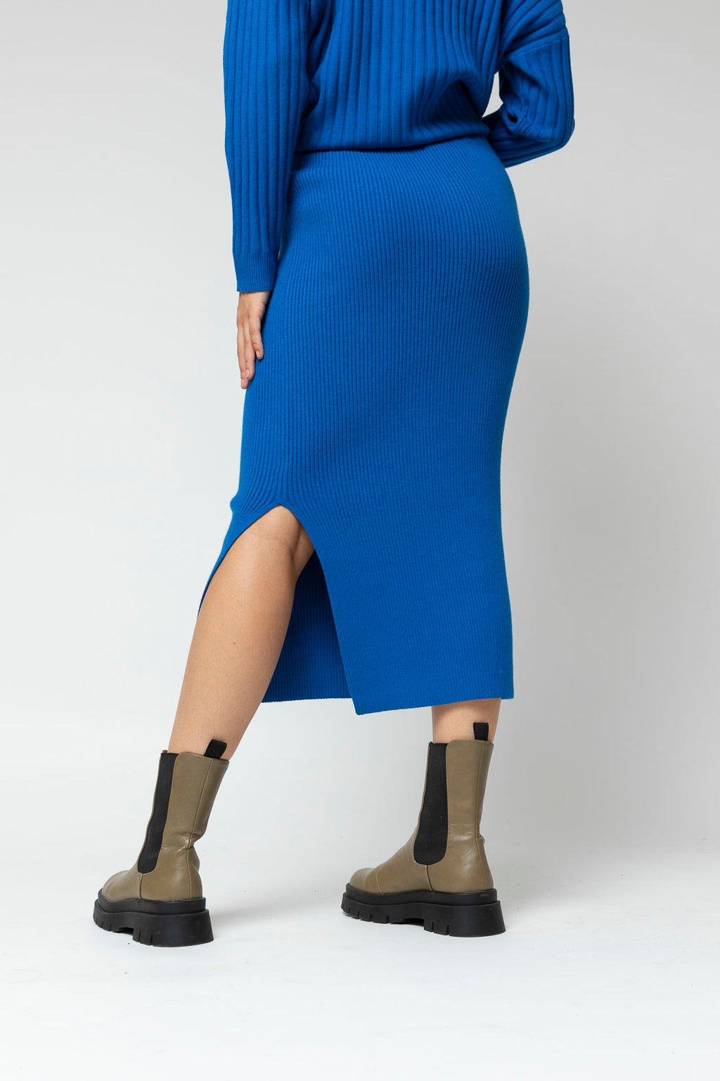 Cobalt Rib Side Split Skirt