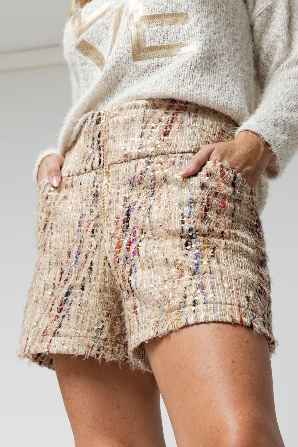 Beige Applique Shorts
