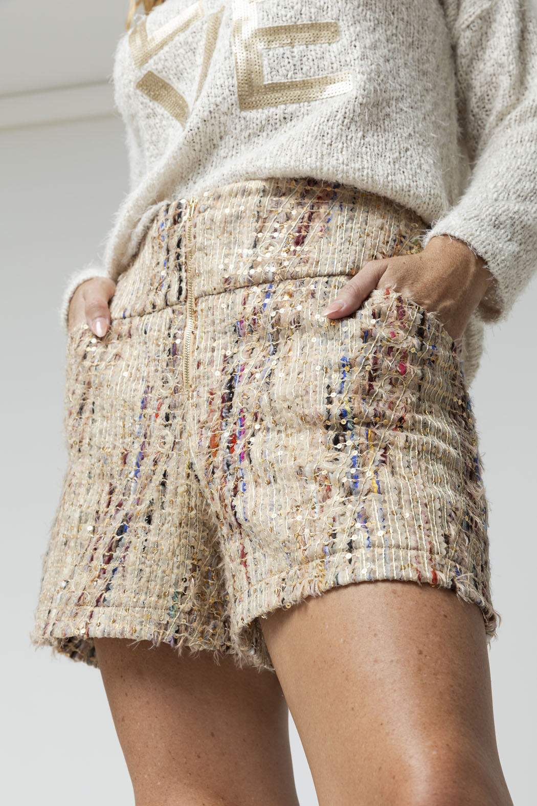 Beige Applique Shorts