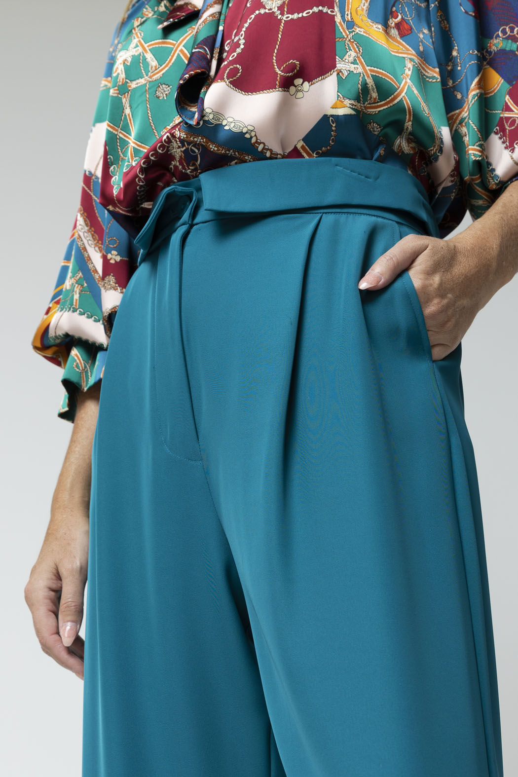 Teal Euro Paperbag Pant - Sale