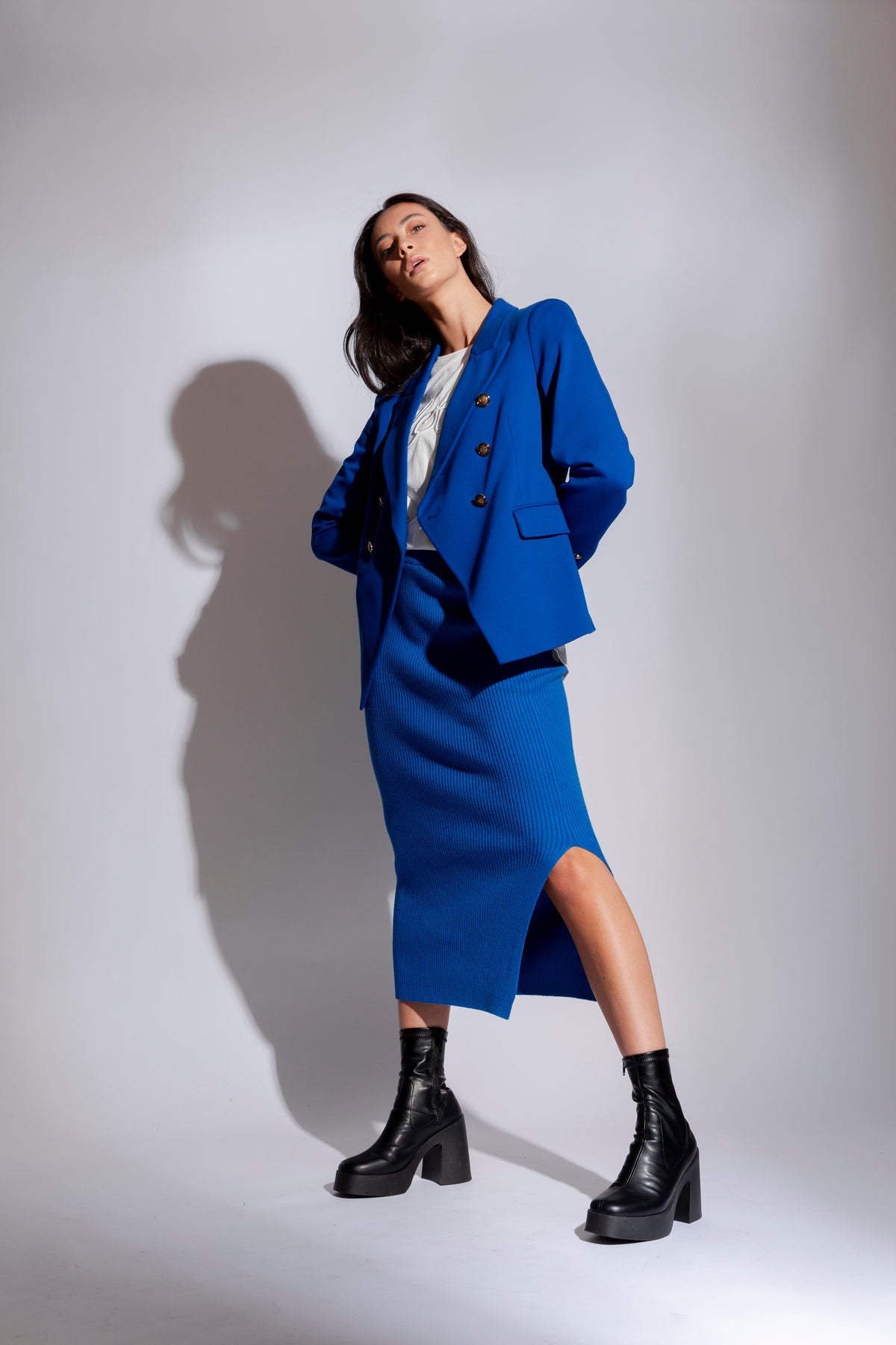 Cobalt Rib Side Split Skirt