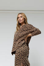 Tan Animal Jacquard V Neck Jumper - Sale