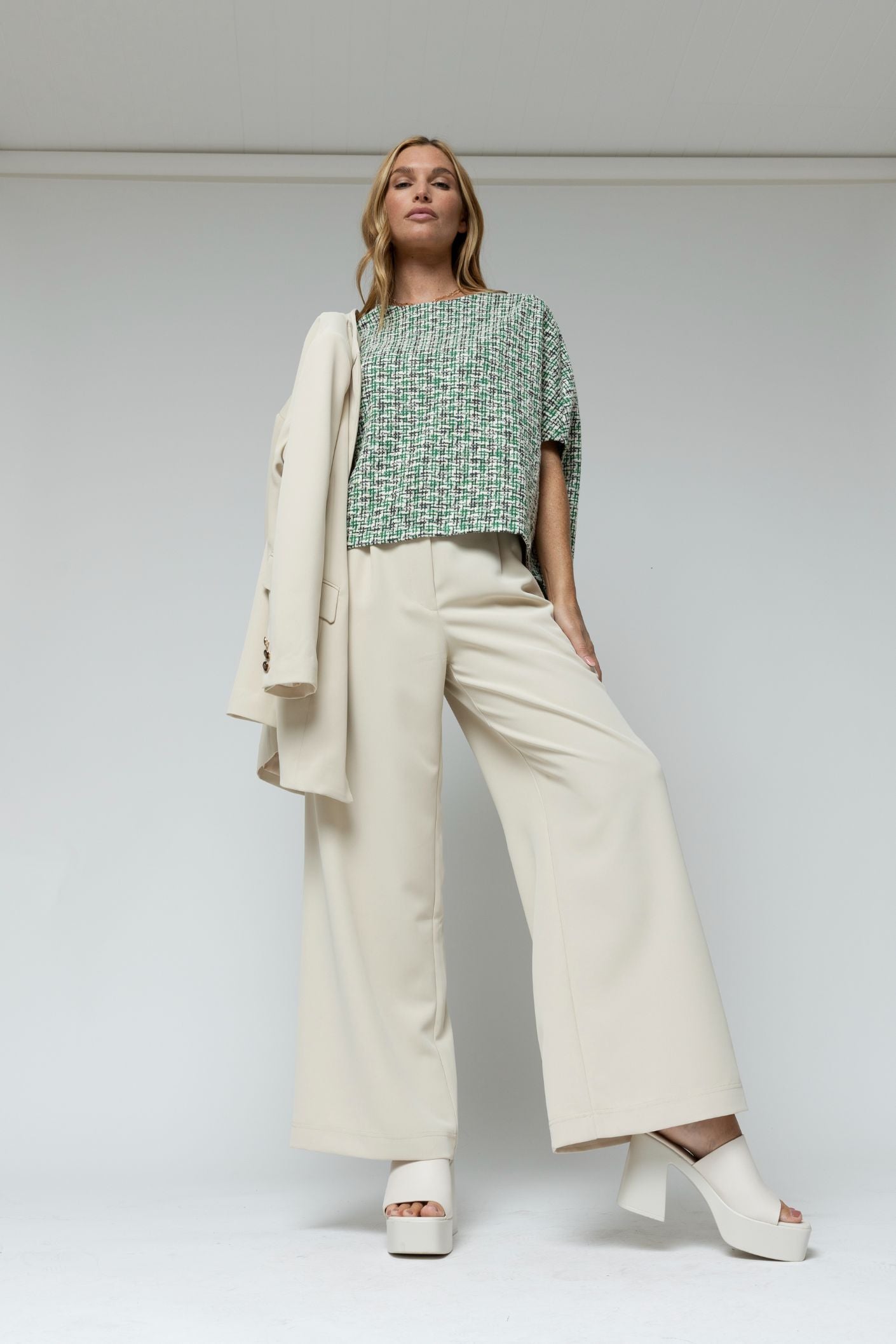 Green Tweed Cape Top