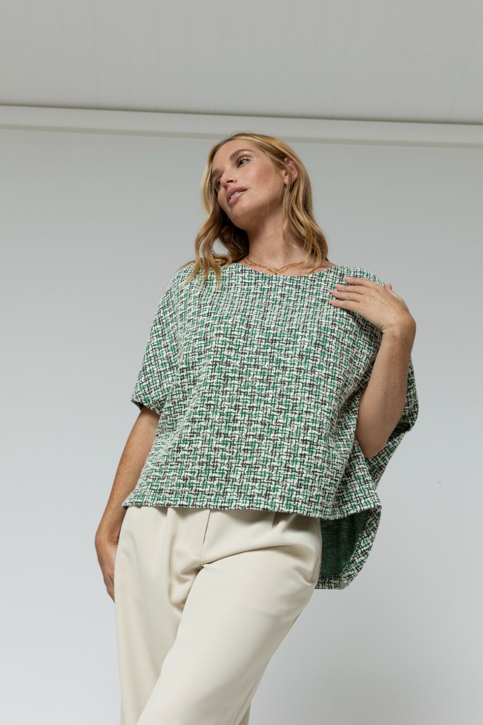 Green Tweed Cape Top