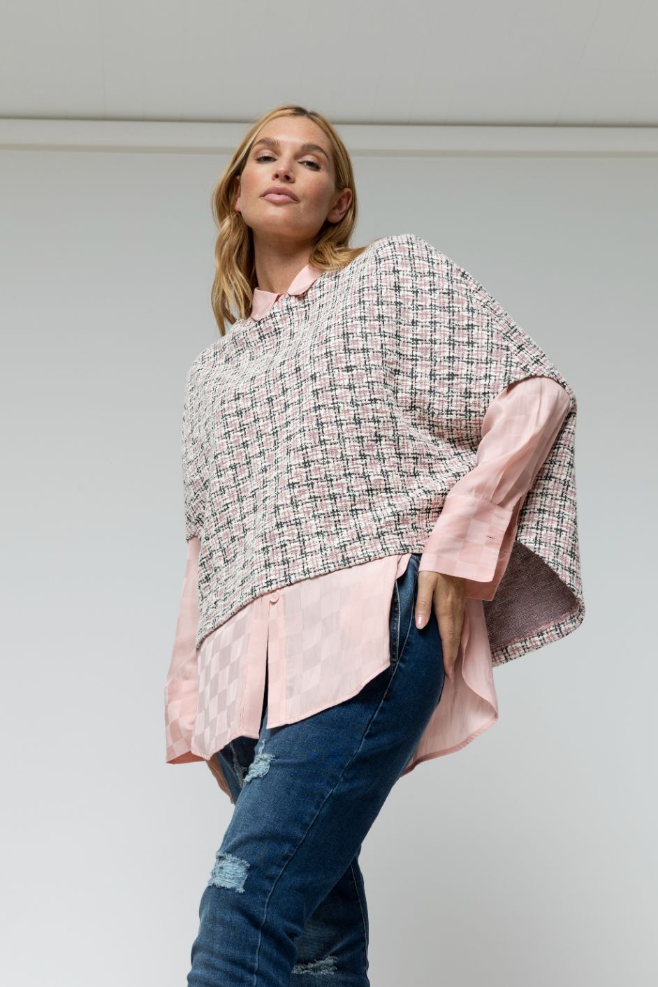 Pink Tweed Cape Top
