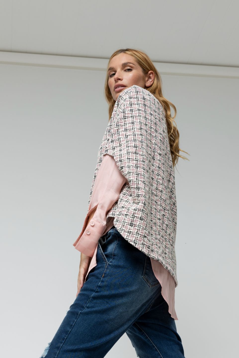 Pink Tweed Cape Top