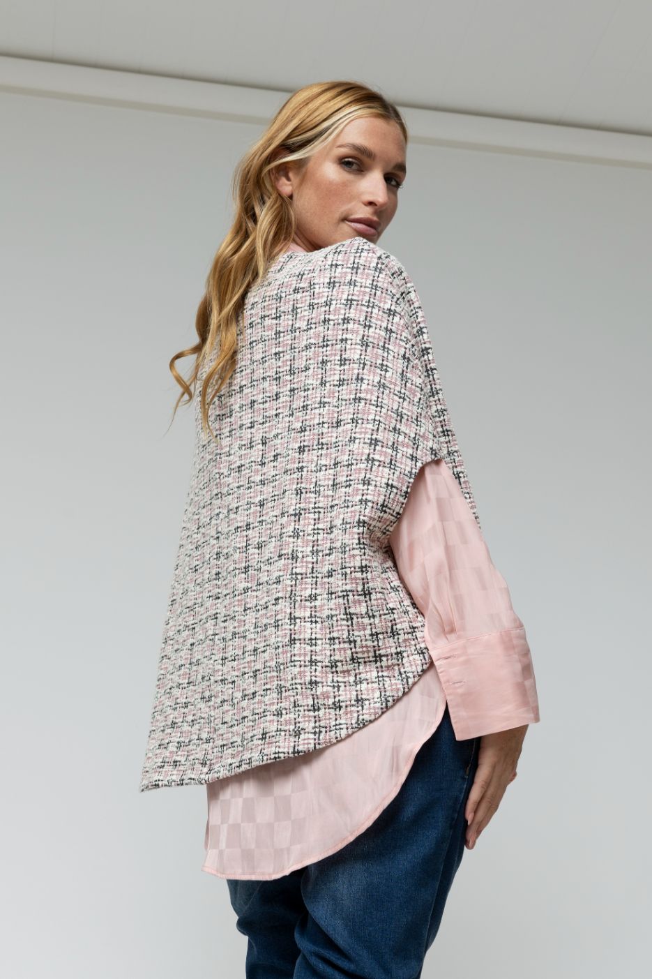 Pink Tweed Cape Top