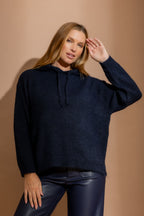 Navy Recycled Yarn Fluffy Hoodie Navy S