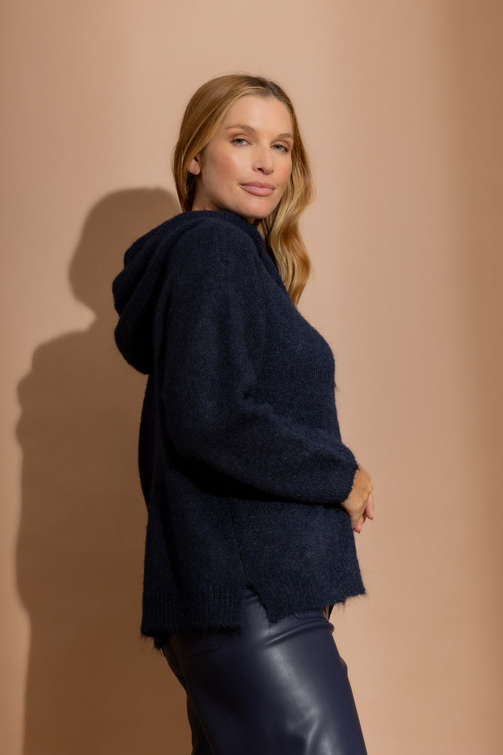 Navy Recycled Yarn Fluffy Hoodie Navy S