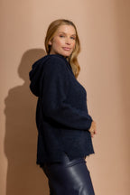 Navy Recycled Yarn Fluffy Hoodie Navy S