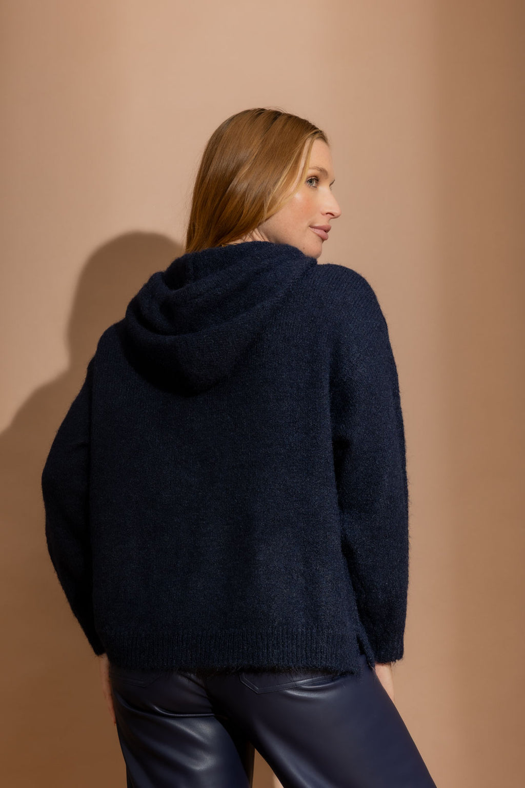 Navy Recycled Yarn Fluffy Hoodie Navy S