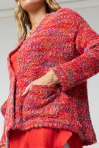 Red Speckle Fluffy Pocket Cardi