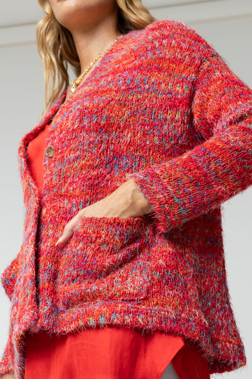 Red Speckle Fluffy Pocket Cardi
