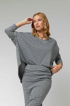 Black White Jacquard V Neck Jumper - Final Sale