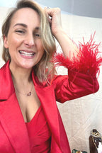 Red Satin Feather Blazer - Final Sale