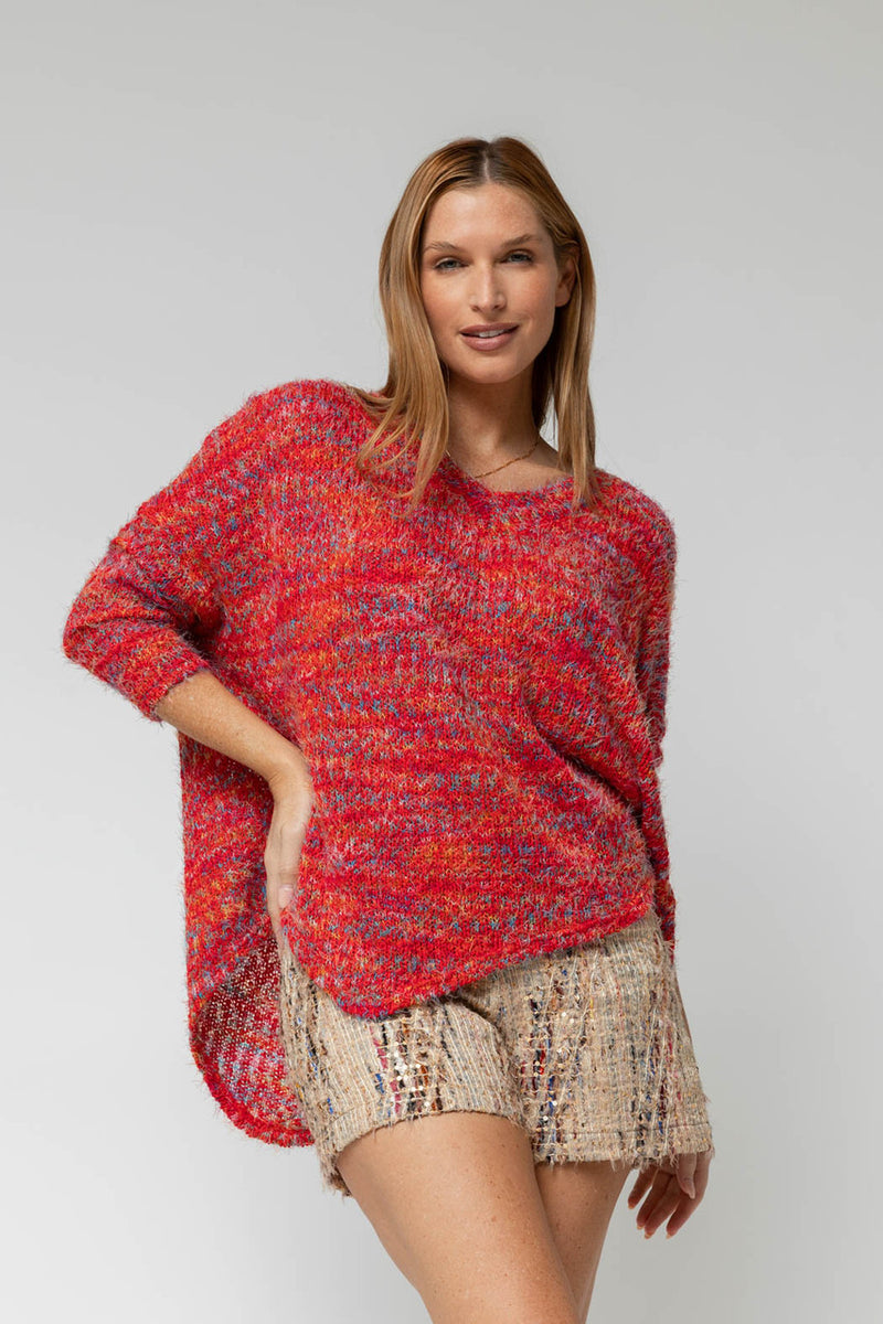 Red Speckle Fluffy V Neck Jumper