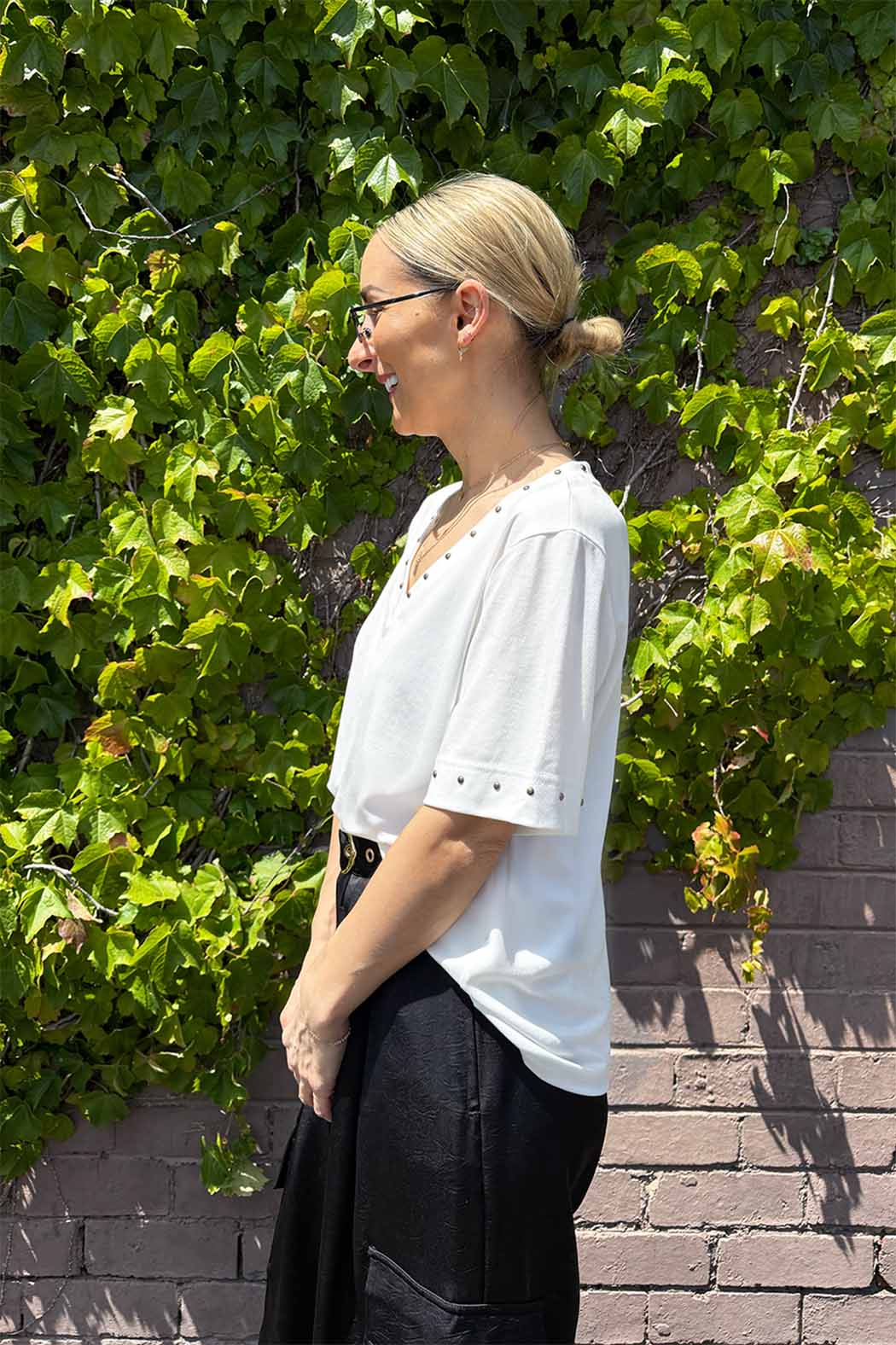 White Tencel V-Neck T-Shirt