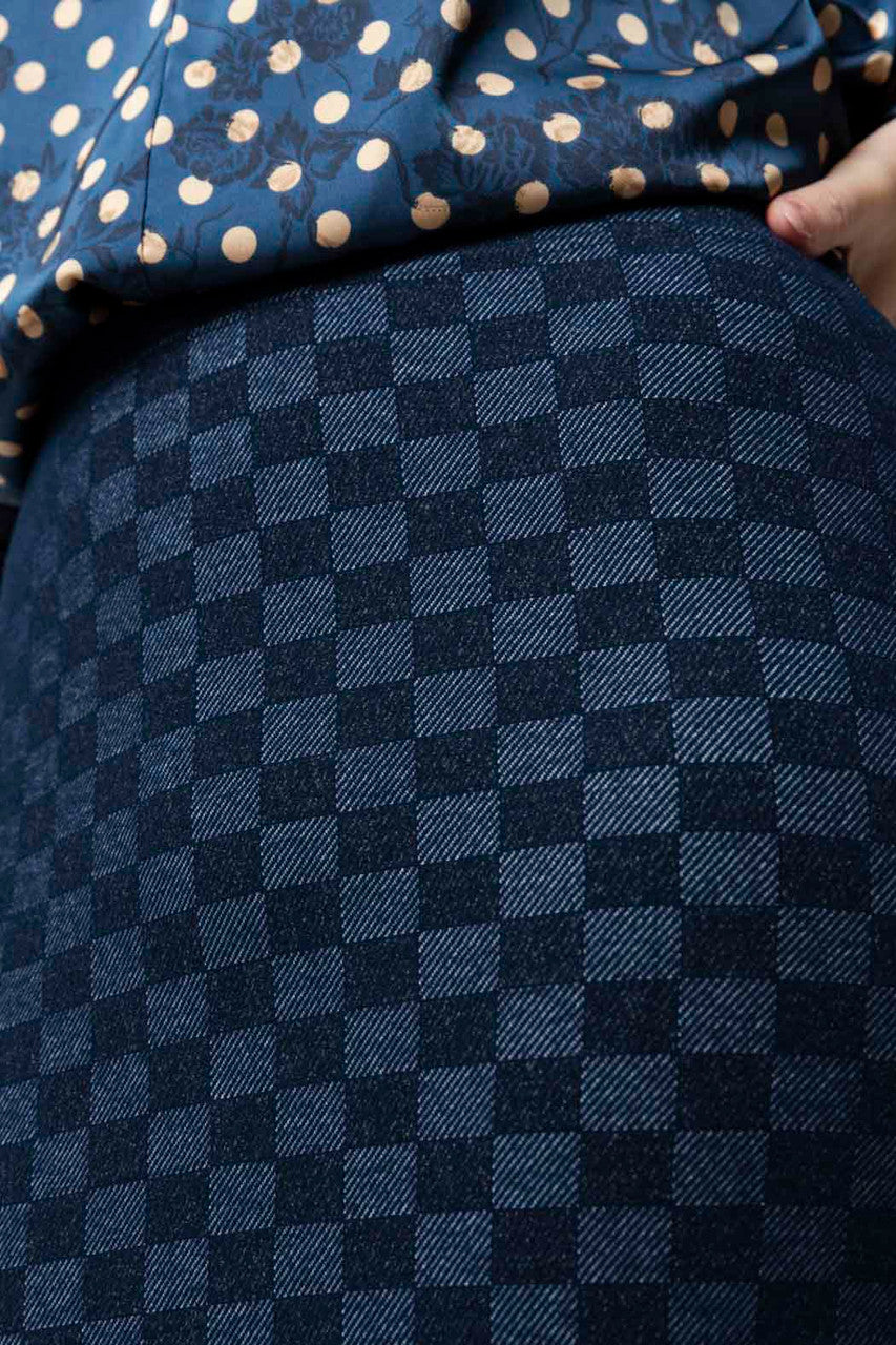 Navy Check Split Skirt