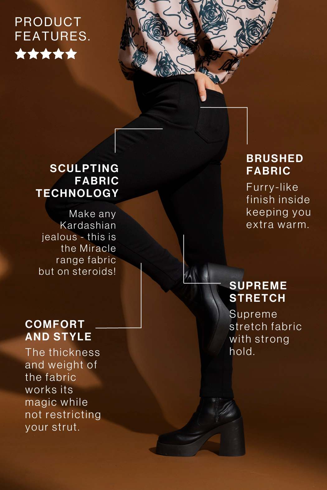 Black Sculpt Gold Zip Pant