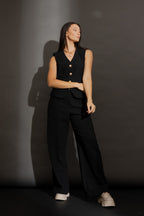 Black Sandwashed Linen Cleo Pant