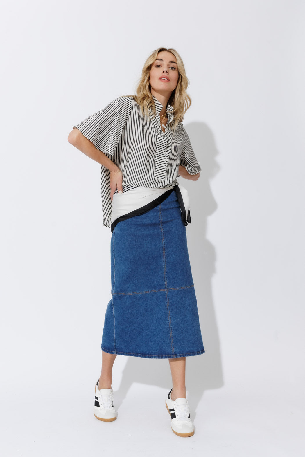 Black Stripe Milan Fluted Blogger Shirt