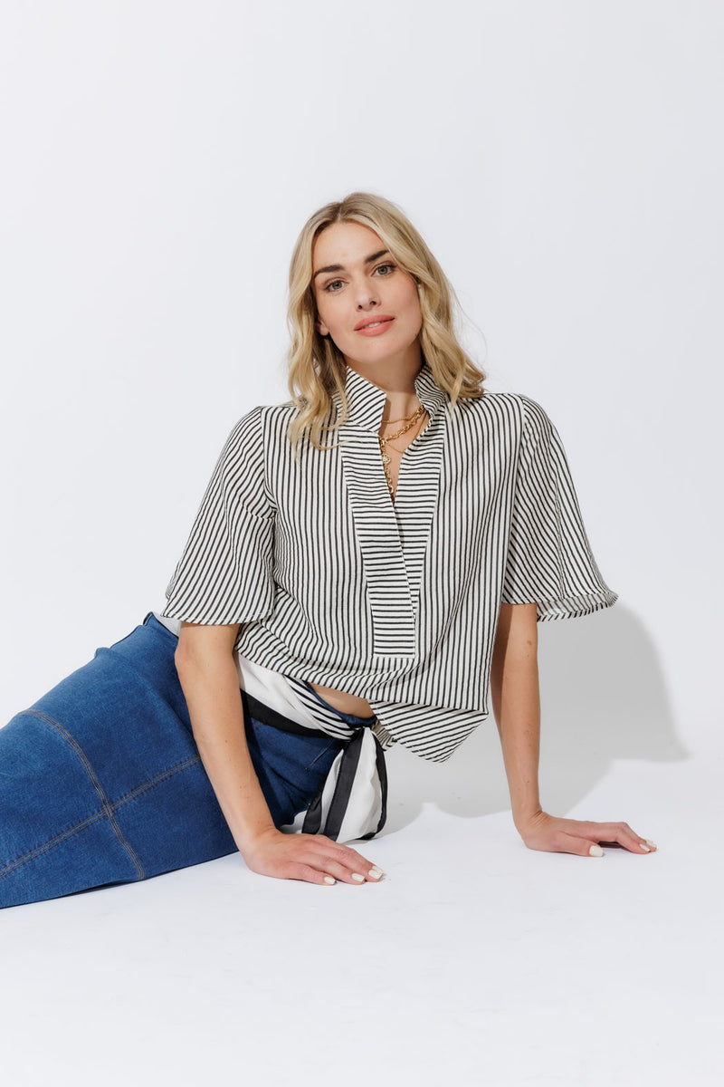 Black Stripe Milan Fluted Blogger Shirt