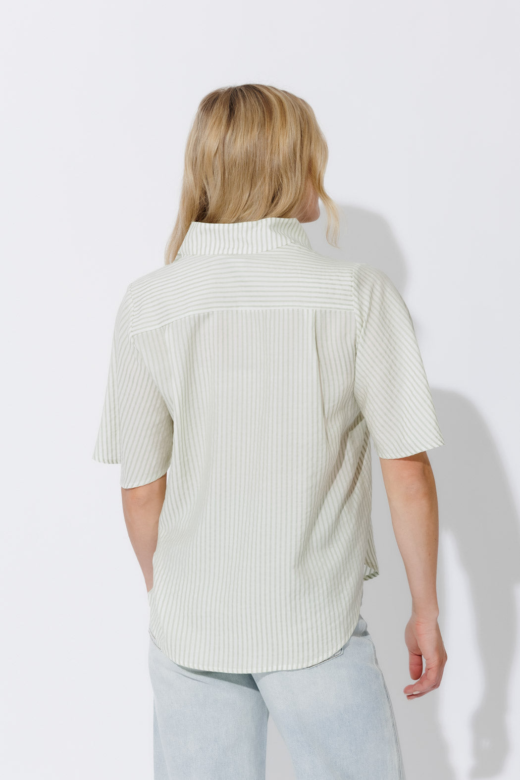 Green Stripe Milan Fluted Blogger Shirt