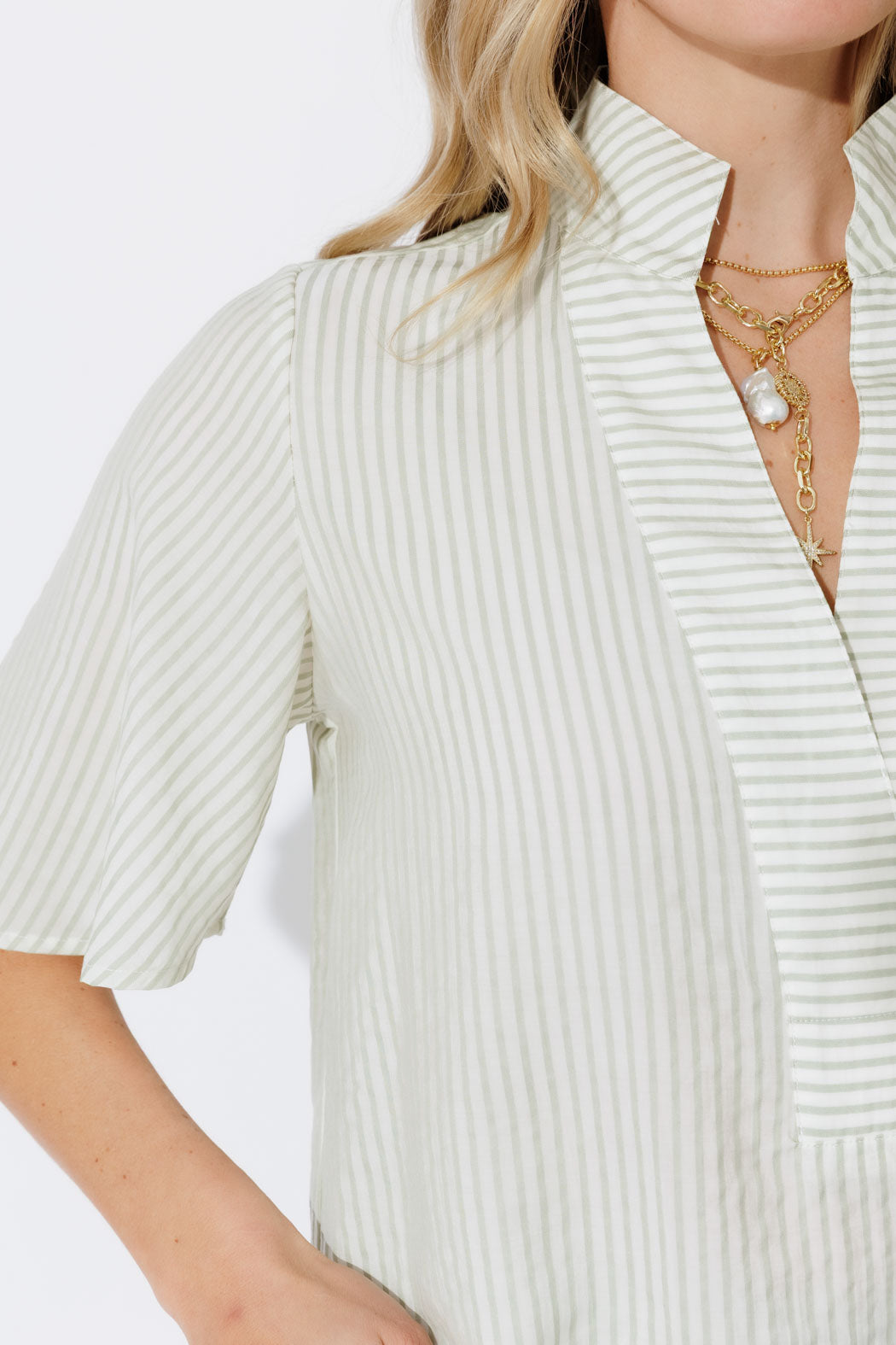 Green Stripe Milan Fluted Blogger Shirt