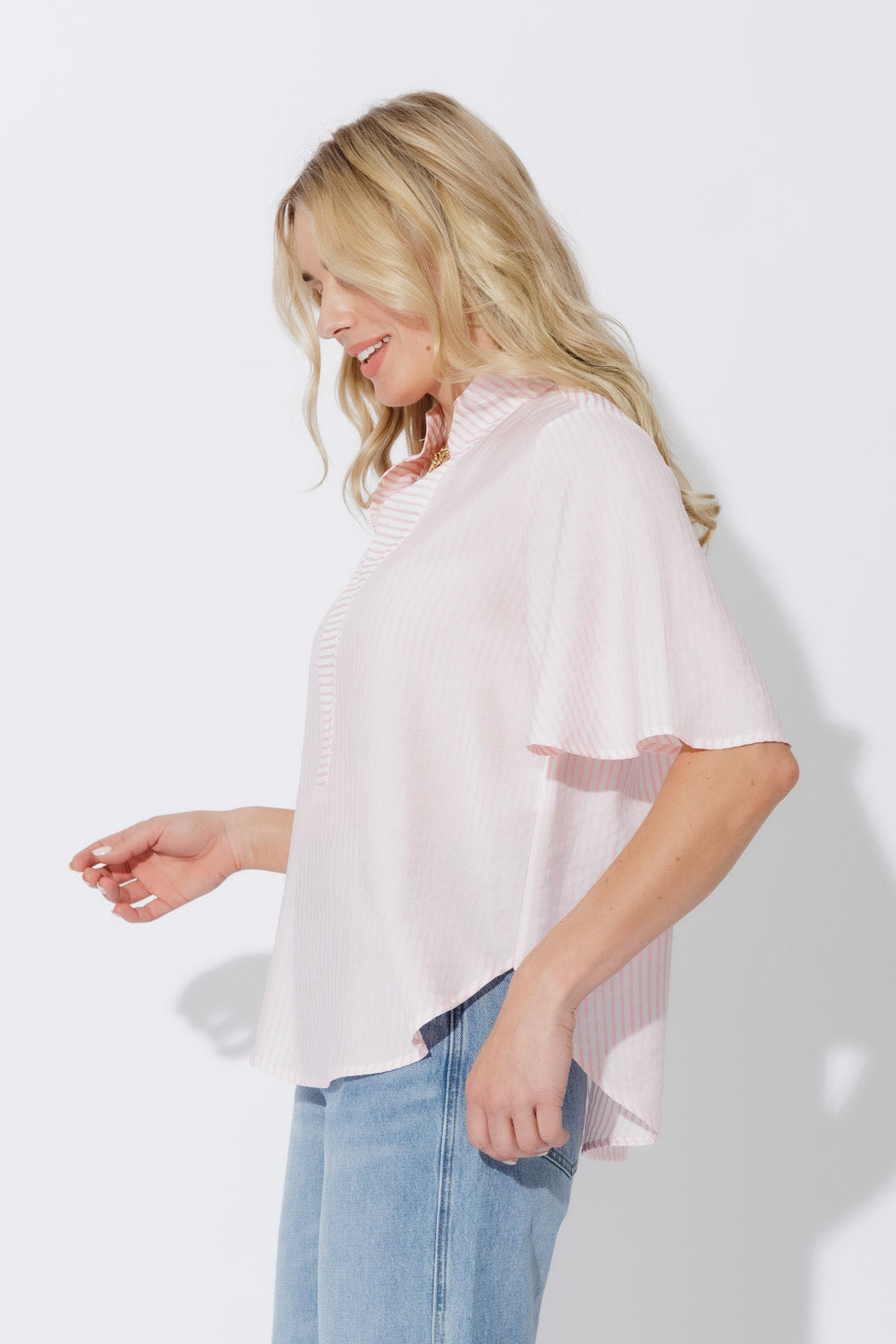 Pink Stripe Milan Fluted Blogger Shirt