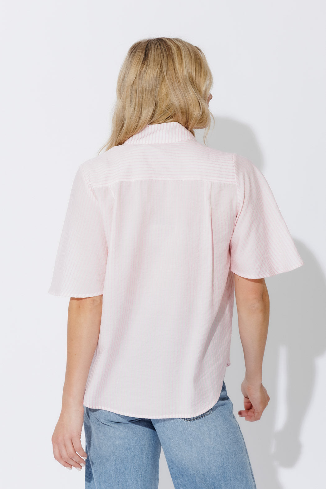 Pink Stripe Milan Fluted Blogger Shirt