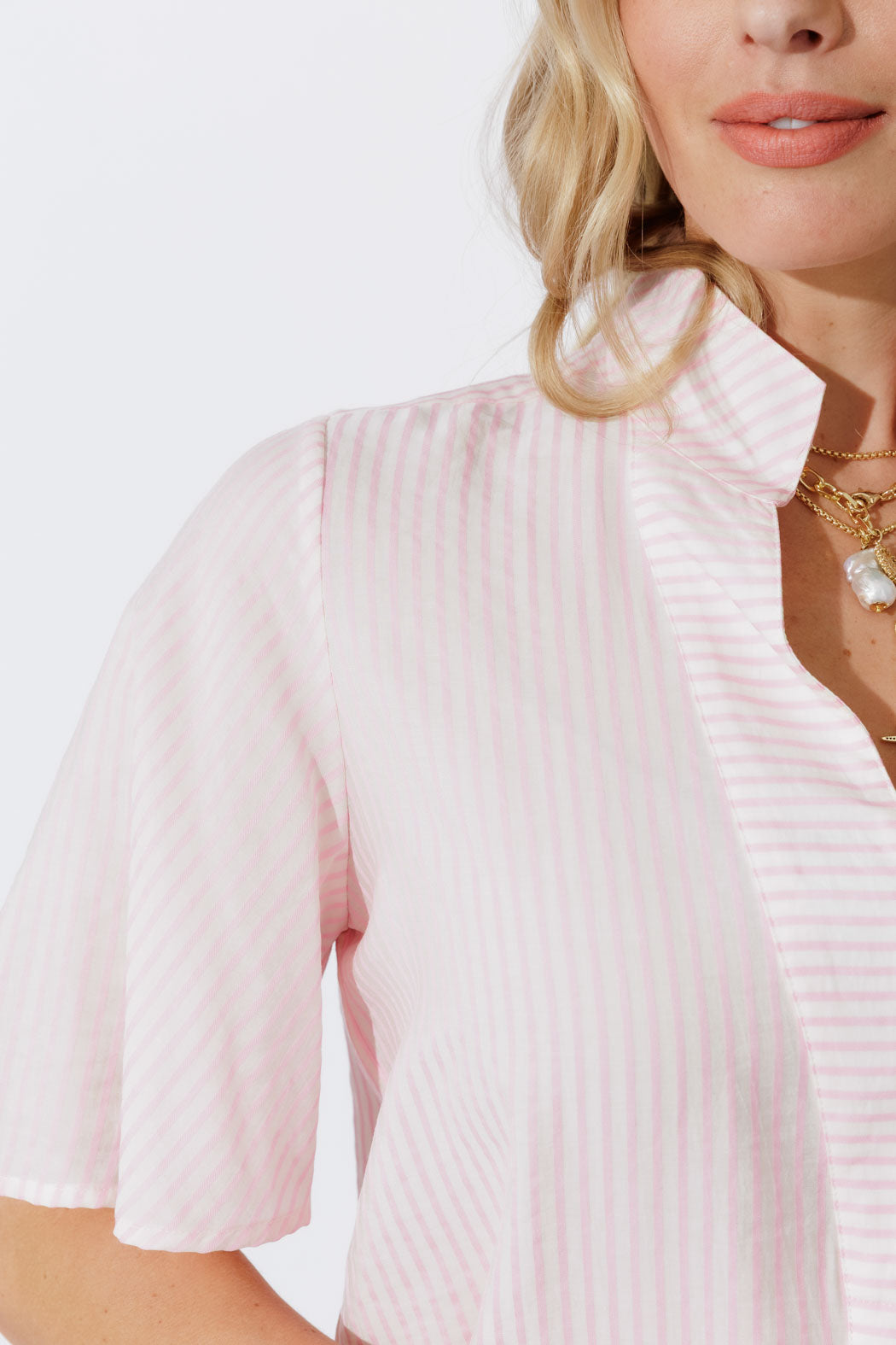 Pink Stripe Milan Fluted Blogger Shirt