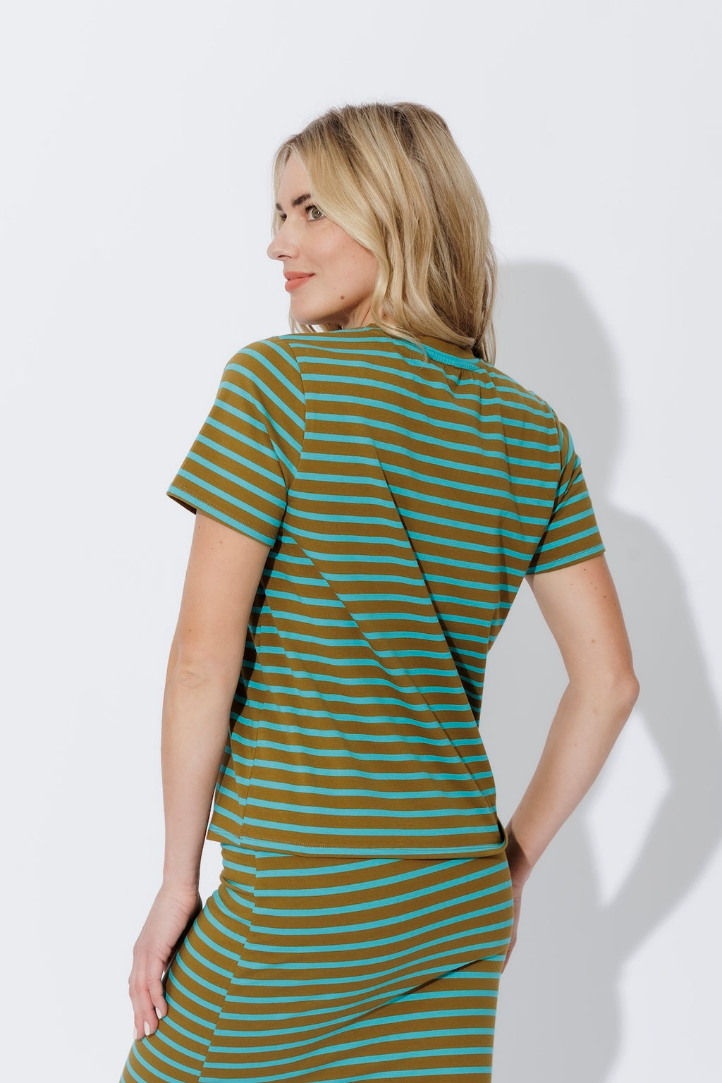 Aqua/Khaki Crew Stripe T-Shirt