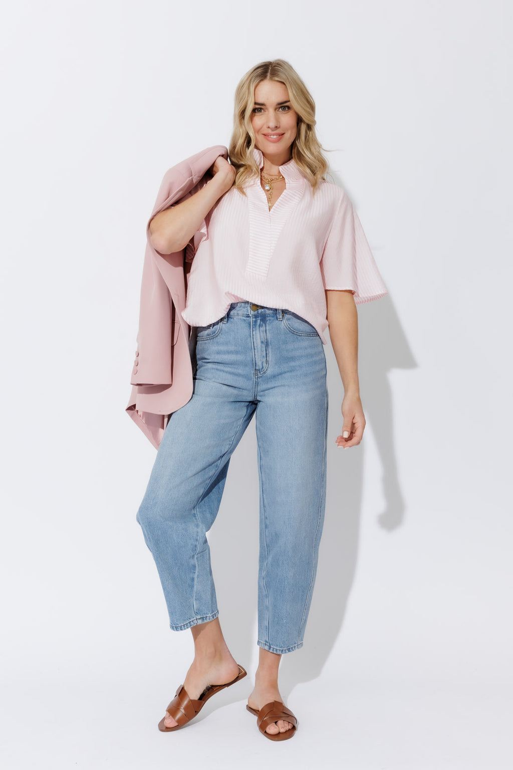 Pink Stripe Milan Fluted Blogger Shirt