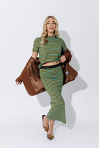 Aqua/Khaki Crew Stripe T-Shirt