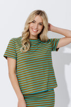 Aqua/Khaki Crew Stripe T-Shirt