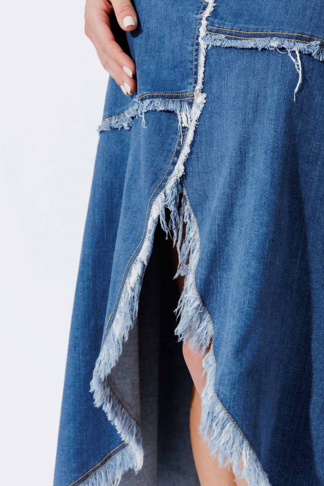 Light Denim Fringe Skirt