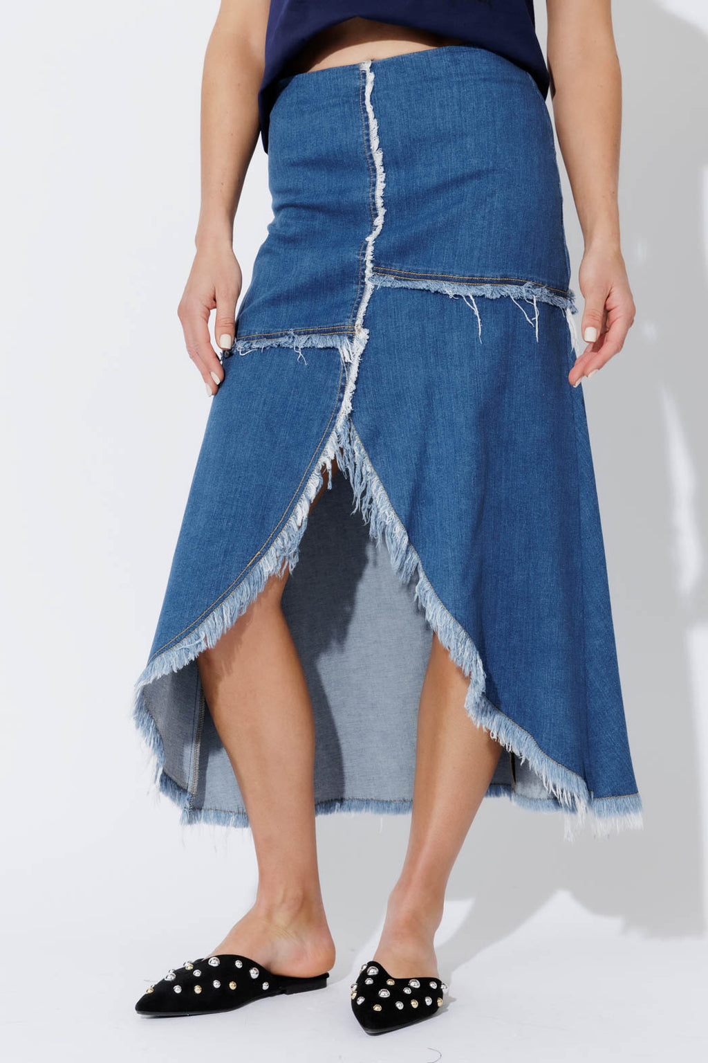 Light Denim Fringe Skirt